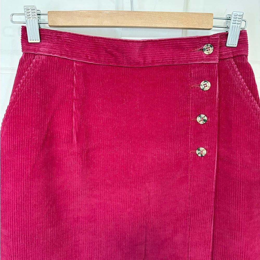 Vtg‎ LL Bean Corduroy Long Wrap Skirt Pink Magenta Pockets USA Cottagecore Sz 8 - Picture 3 of 11